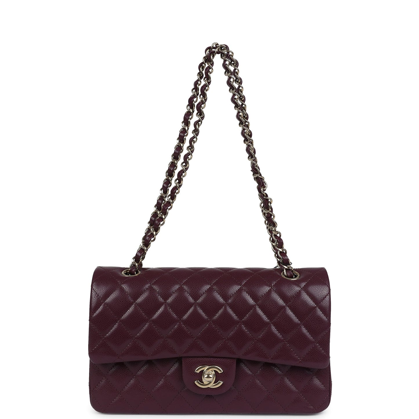 Chanel Medium Classic Double Flap Bag Burgundy Caviar Light Gold Hardware