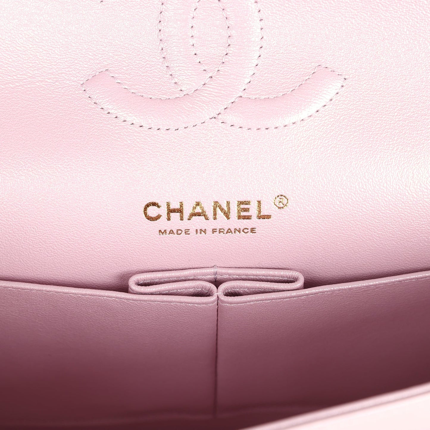 Chanel Medium Classic Double Flap Bag Pink Iridescent Lambskin Light Gold Hardware