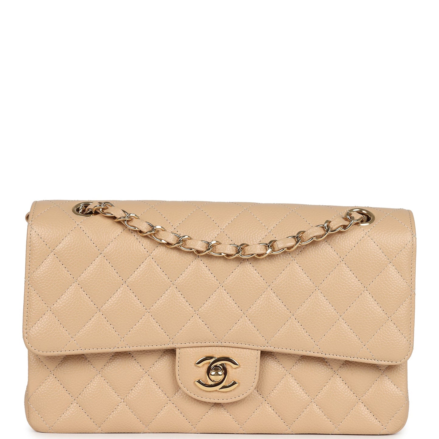 Chanel Medium Classic Double Flap Beige Caviar Gold Hardware