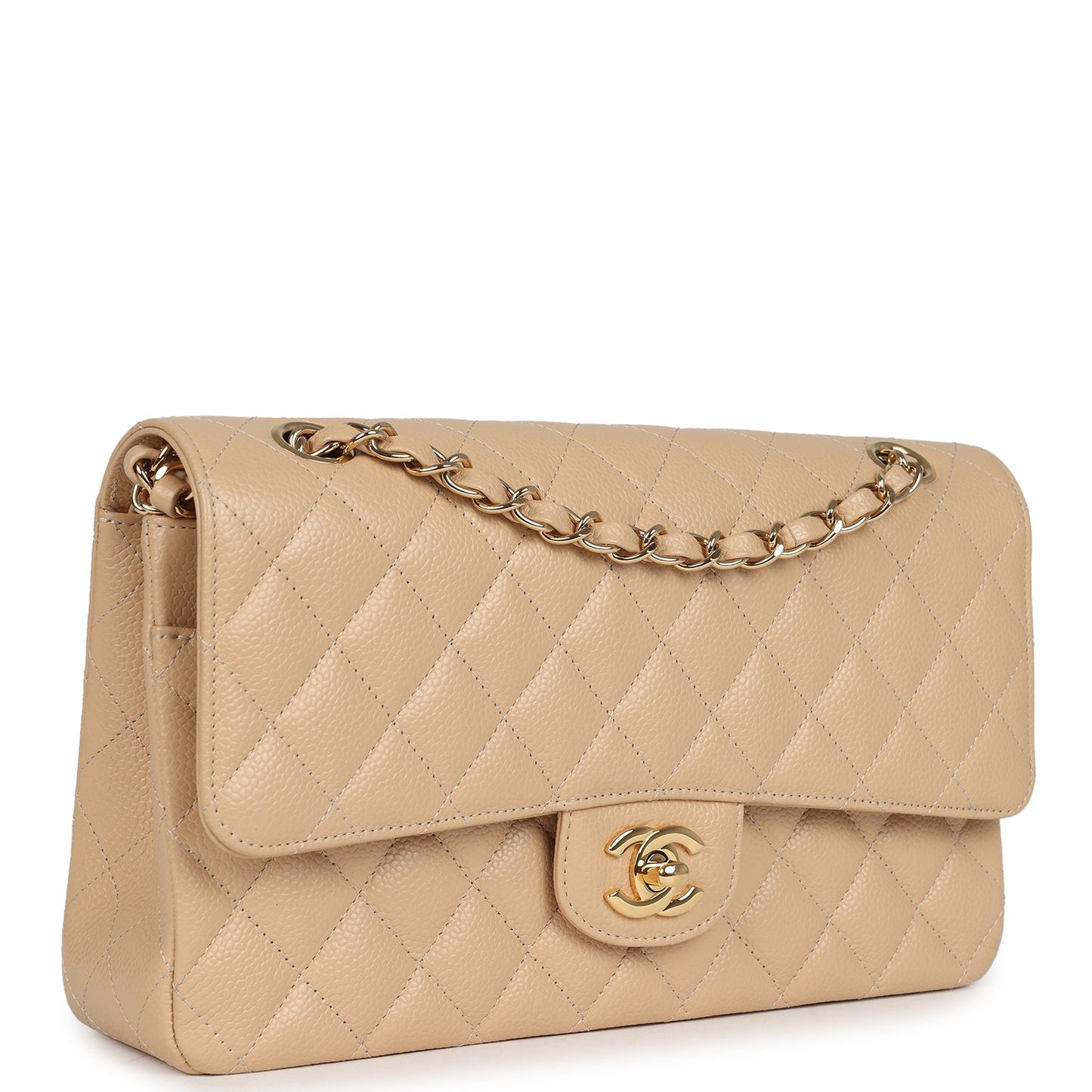 Chanel Medium Classic Double Flap Beige Caviar Gold Hardware