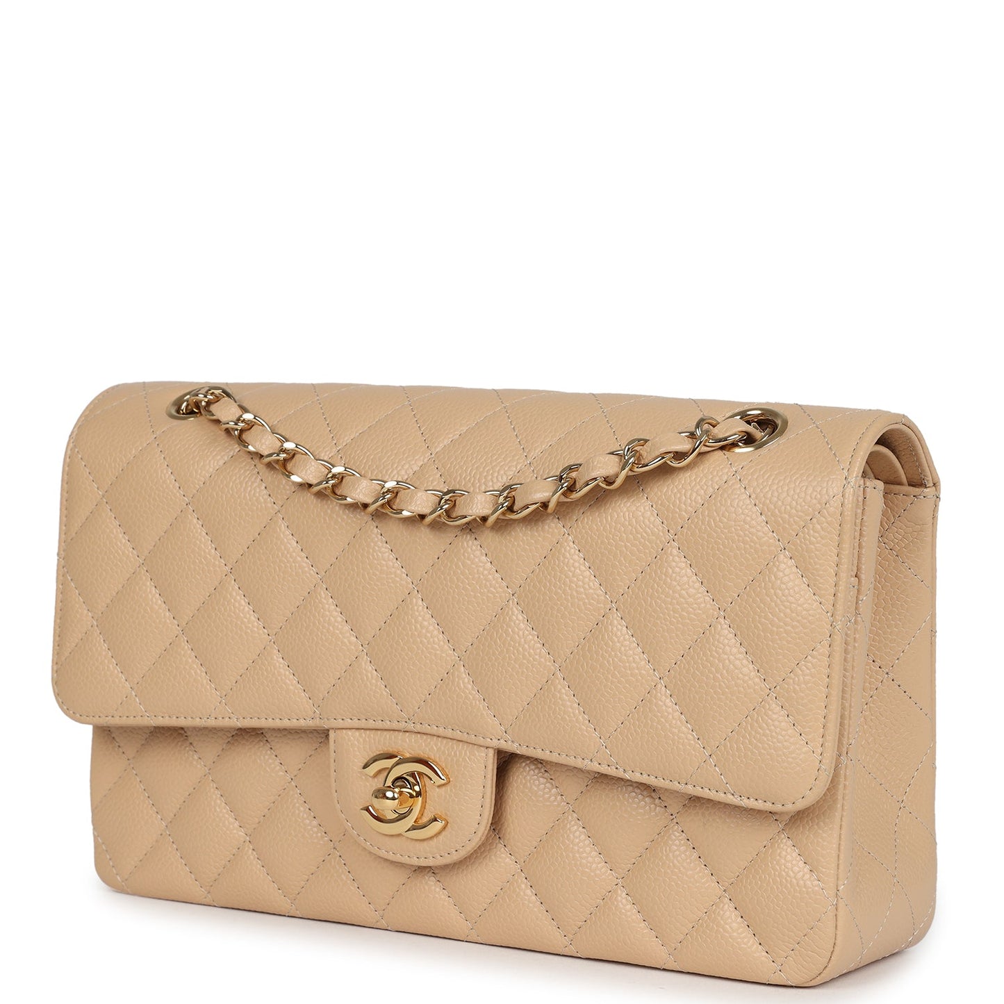 Chanel Medium Classic Double Flap Beige Caviar Gold Hardware
