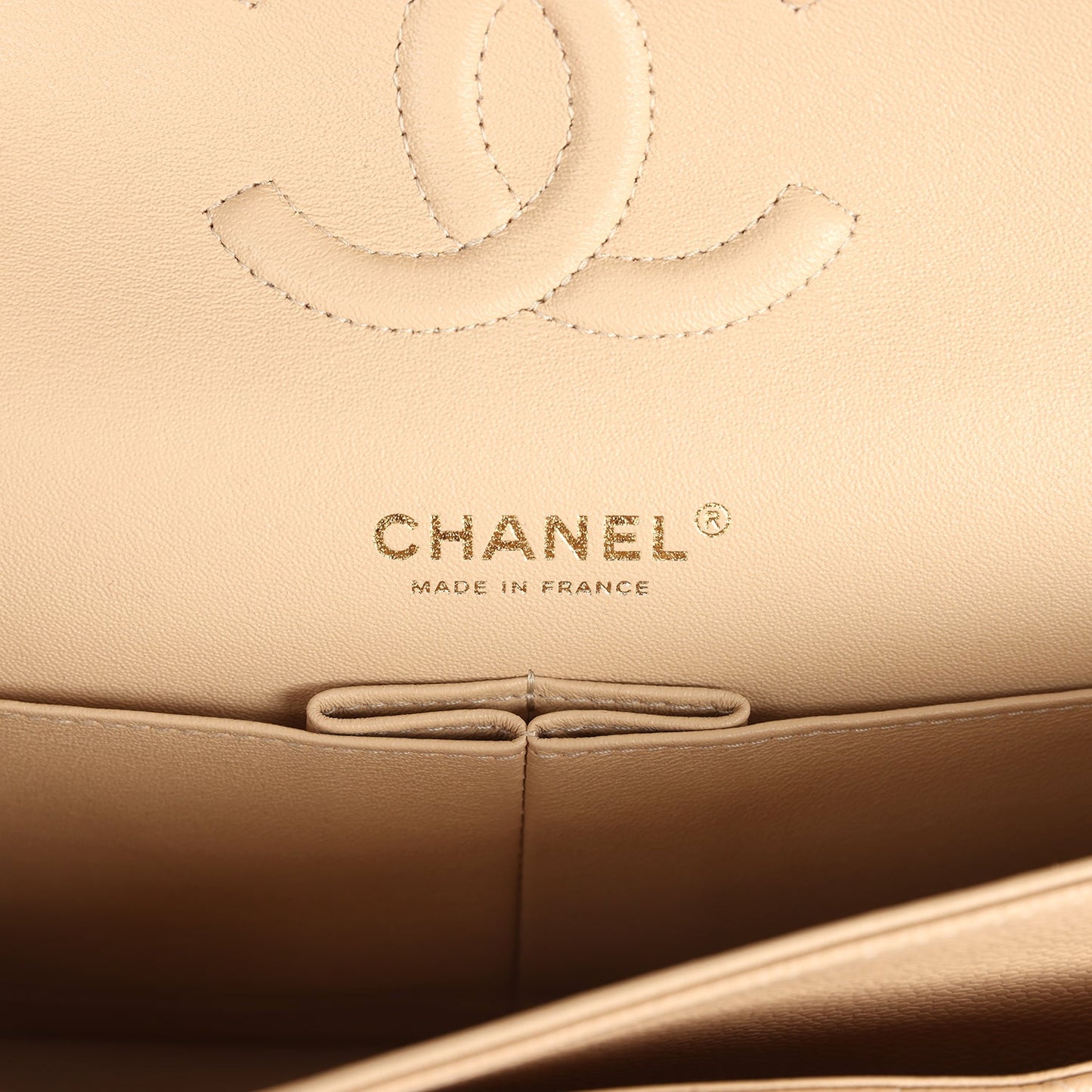 Chanel Medium Classic Double Flap Beige Caviar Gold Hardware