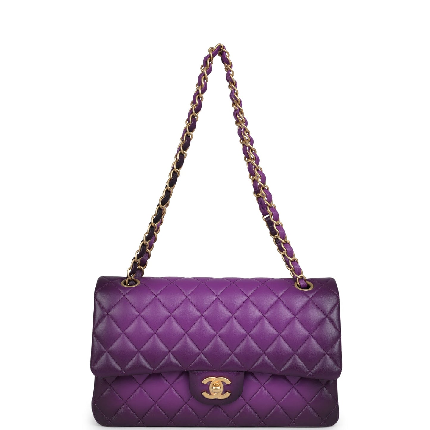 Chanel Medium Classic Double Flap Bag Purple Ombre Lambskin Brushed Gold Hardware