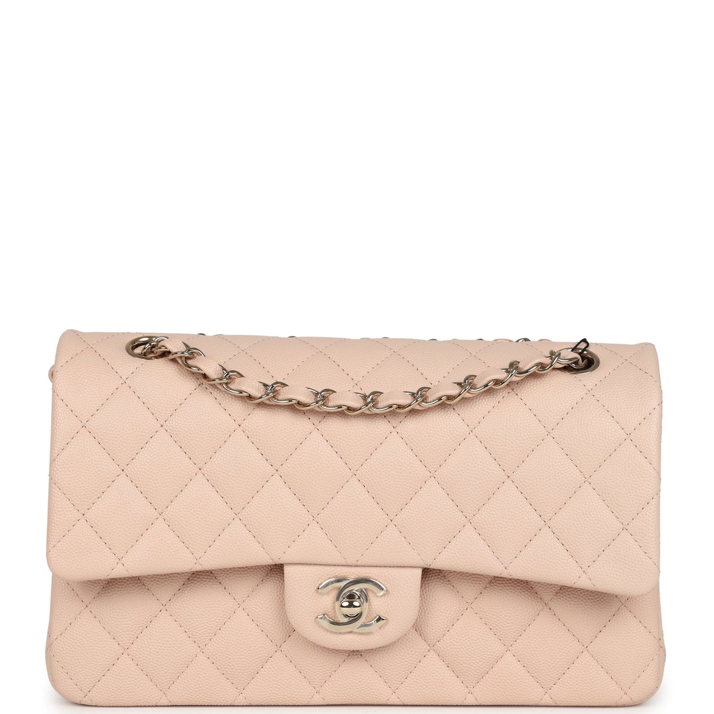 Chanel Medium Classic Double Flap Light Beige Caviar Light Gold Hardware Crossbody