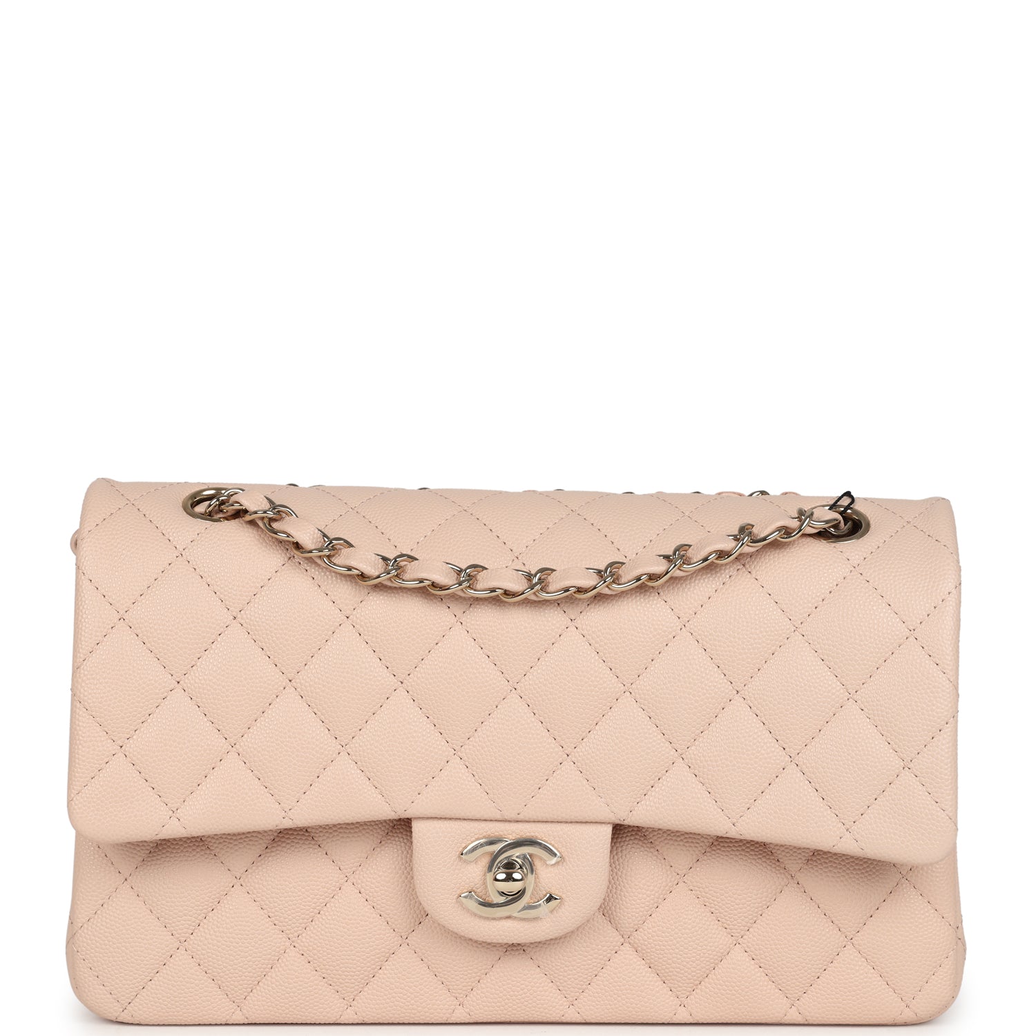 Chanel Medium Classic Double Flap Light Beige Caviar Light Gold Hardware Crossbody