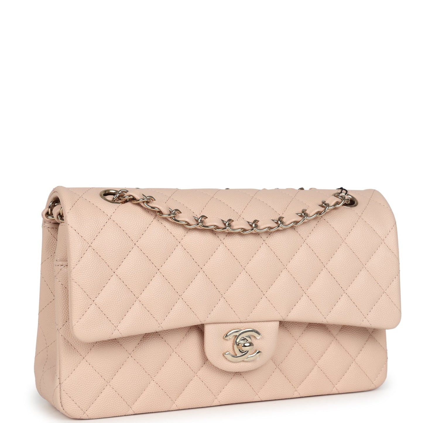 Chanel Medium Classic Double Flap Light Beige Caviar Light Gold Hardware Crossbody