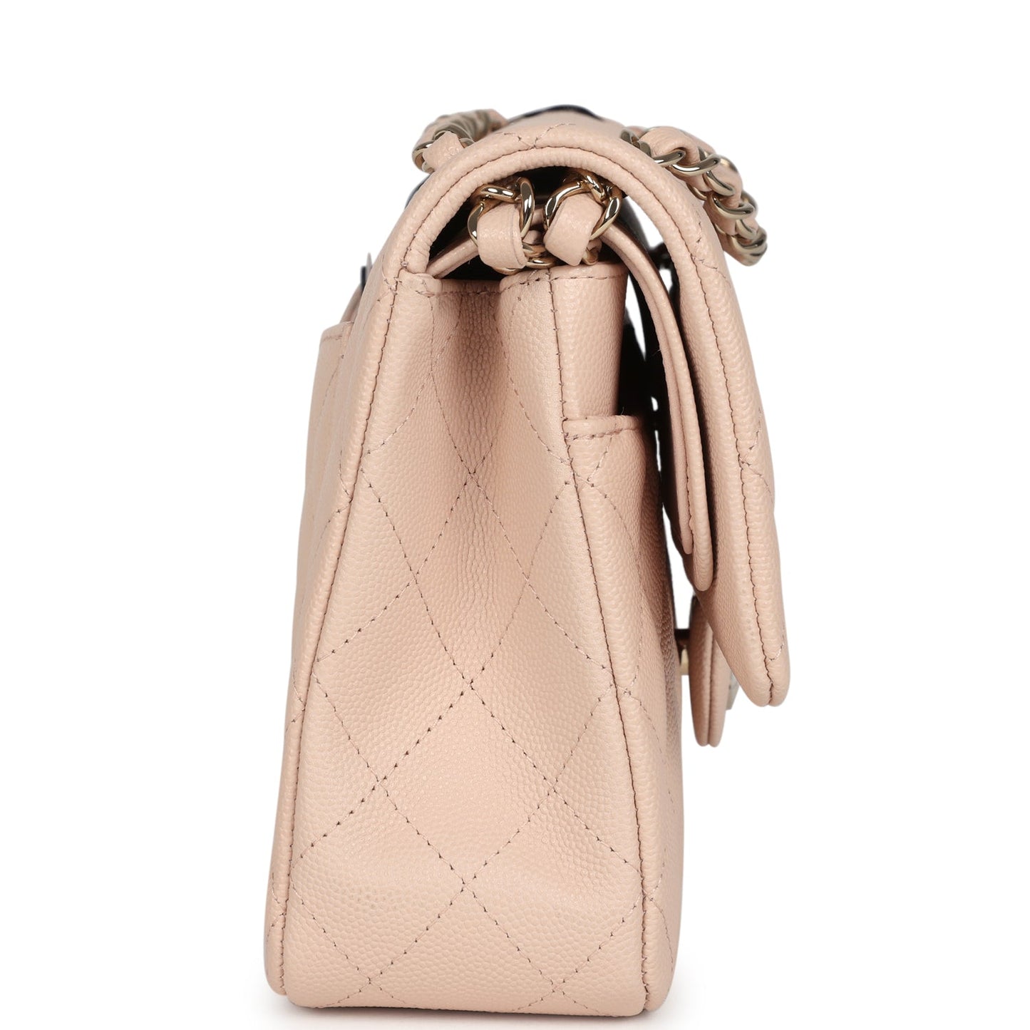 Chanel Medium Classic Double Flap Light Beige Caviar Light Gold Hardware Crossbody