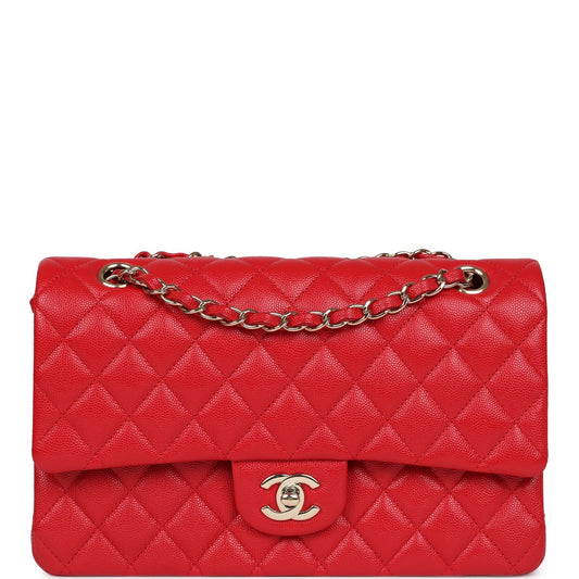 Chanel Medium Classic Double Flap Red Caviar Light Gold Hardware Crossbody