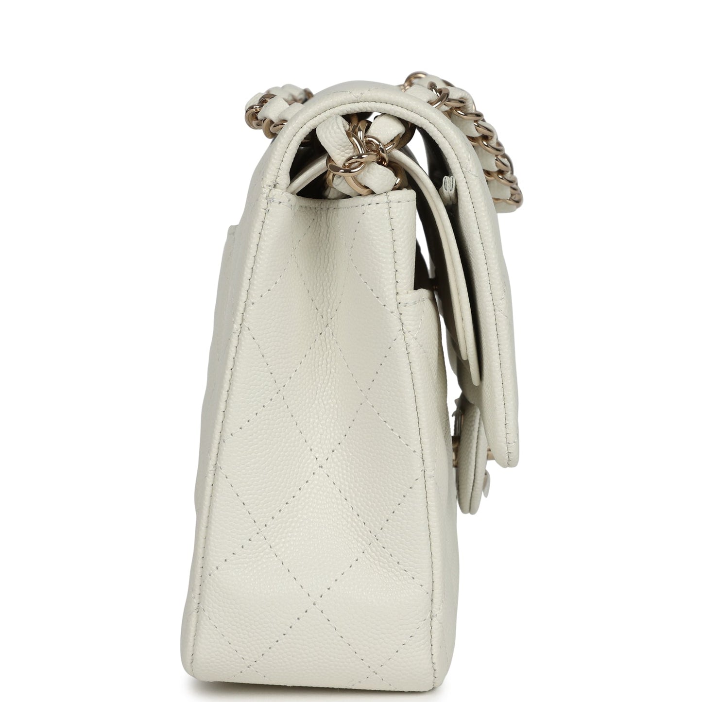 Chanel Medium Classic Double Flap White Caviar Light Gold Hardware Shoulder Bag