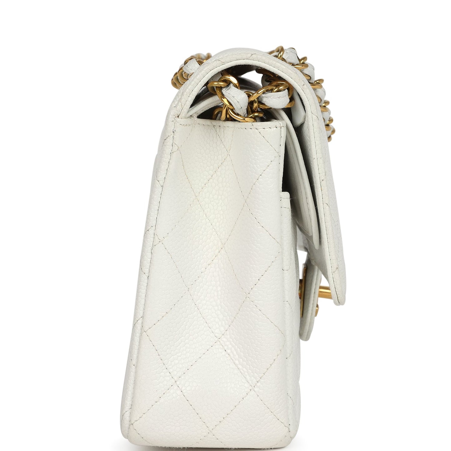 Chanel Medium Classic Double Flap White Caviar Gold Hardware Shoulder Bag
