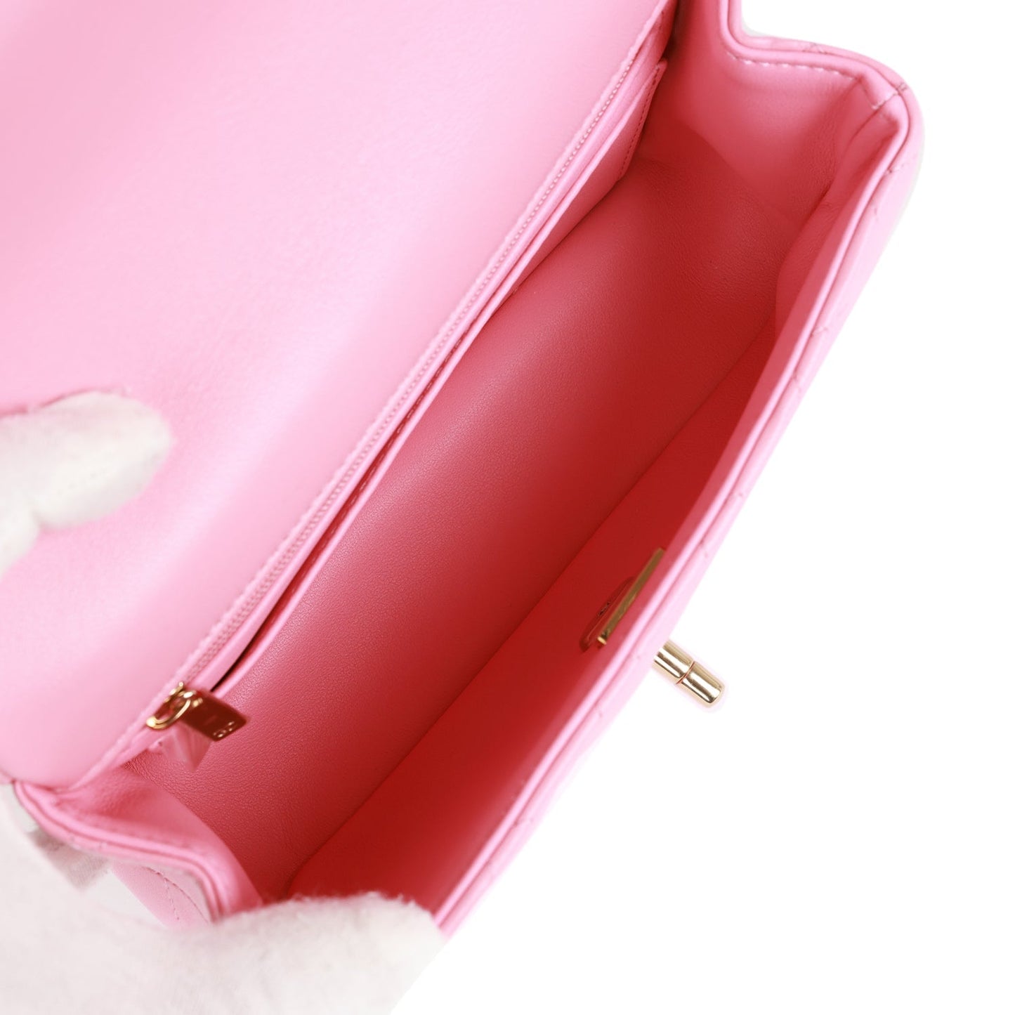 Chanel Mini Rectangular Flapbag with Top Handle Pink Lambskin Light Gold Hardware