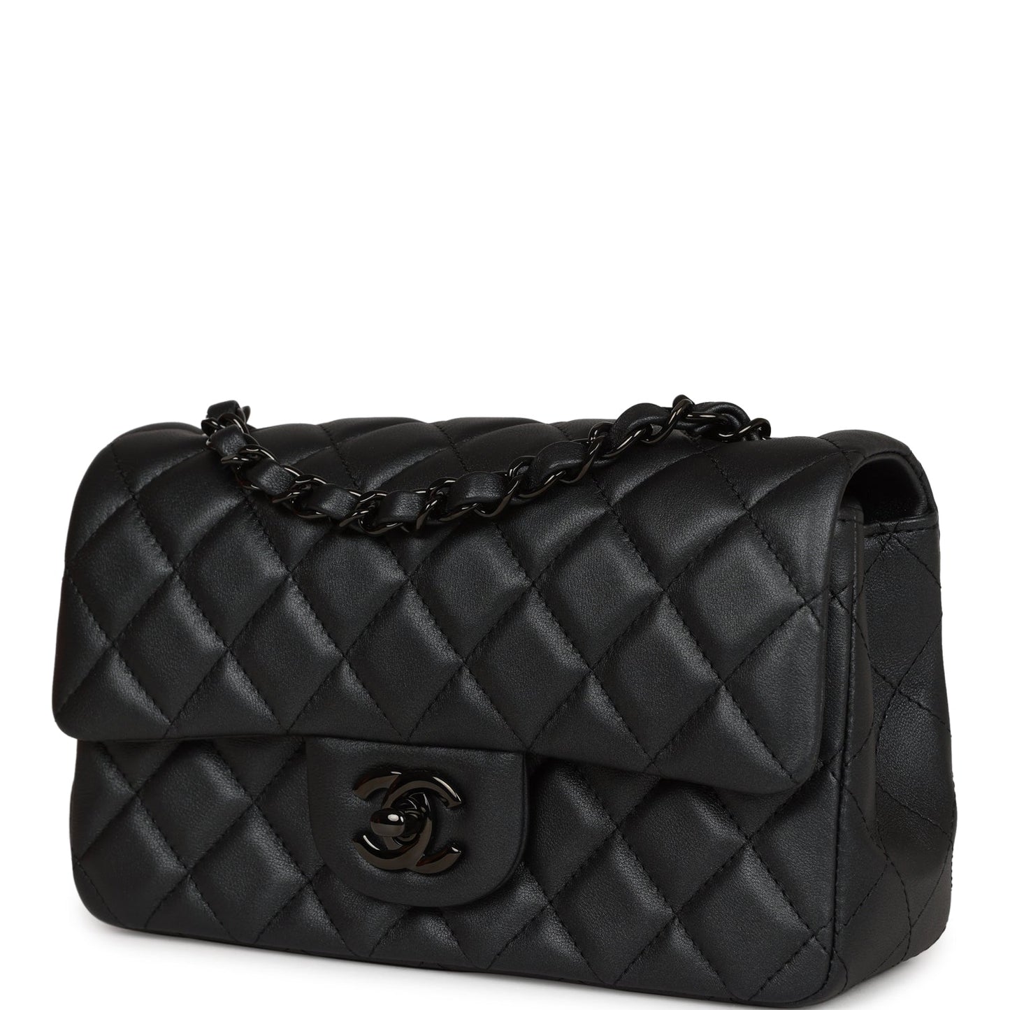 Chanel Mini Rectangular Flap So Black Iridescent Lambskin Black Hardware