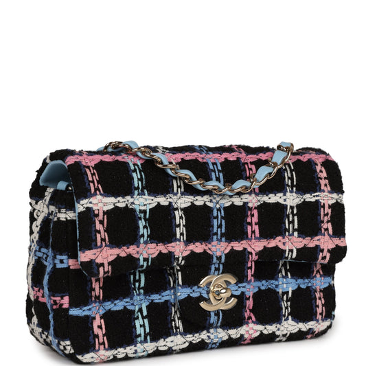 Chanel Mini Rectangular Flap Bag Black Multicolor Tweed Light Gold Hardware