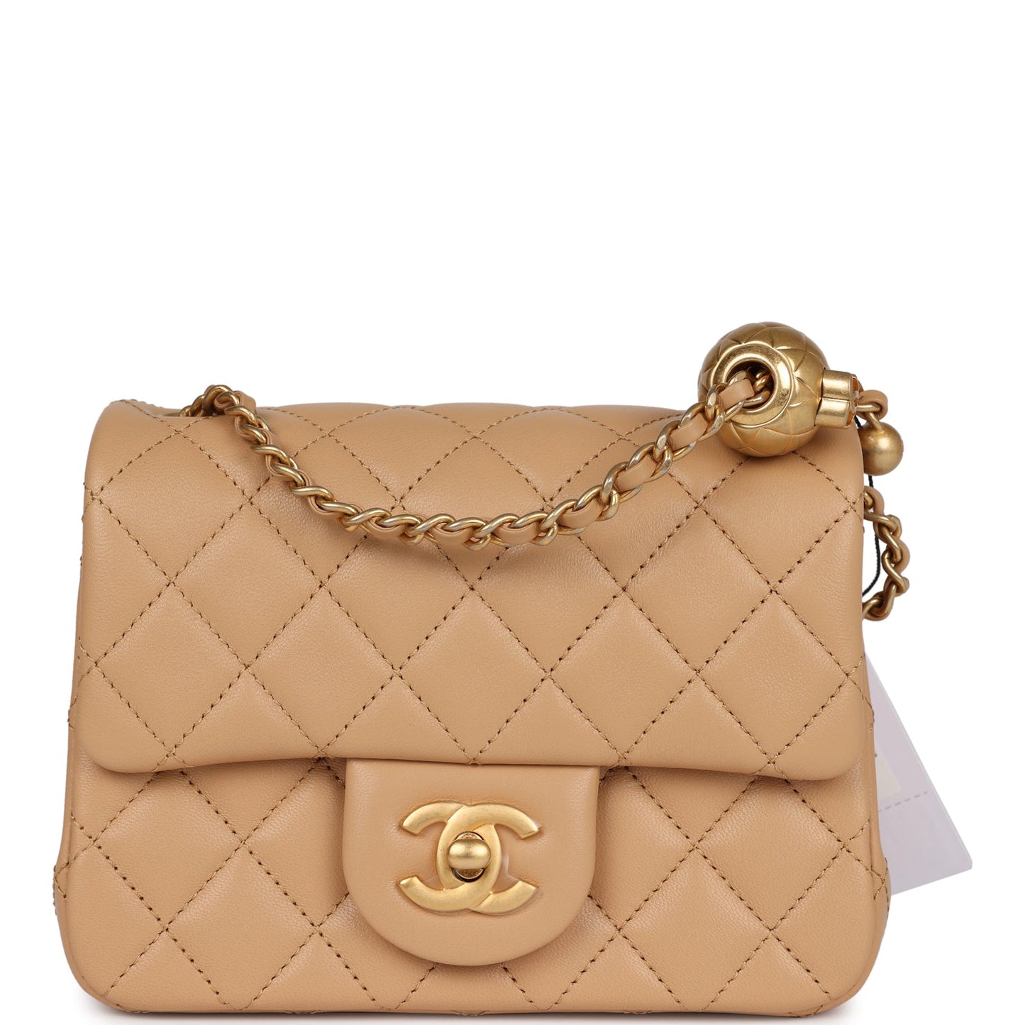Chanel Pearl Crush Mini Square Flap Beige Lambskin Brushed Gold Hardware Crossbody