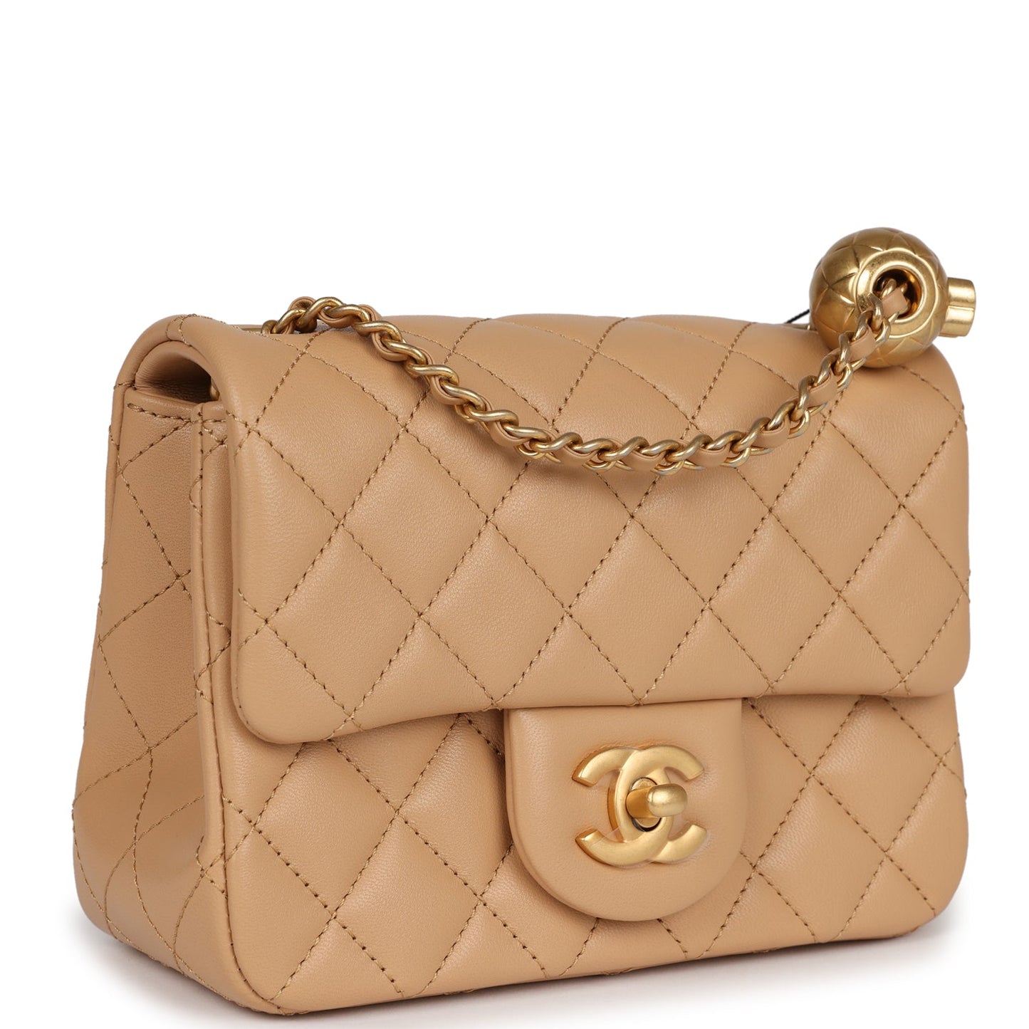 Chanel Pearl Crush Mini Square Flap Beige Lambskin Brushed Gold Hardware Crossbody