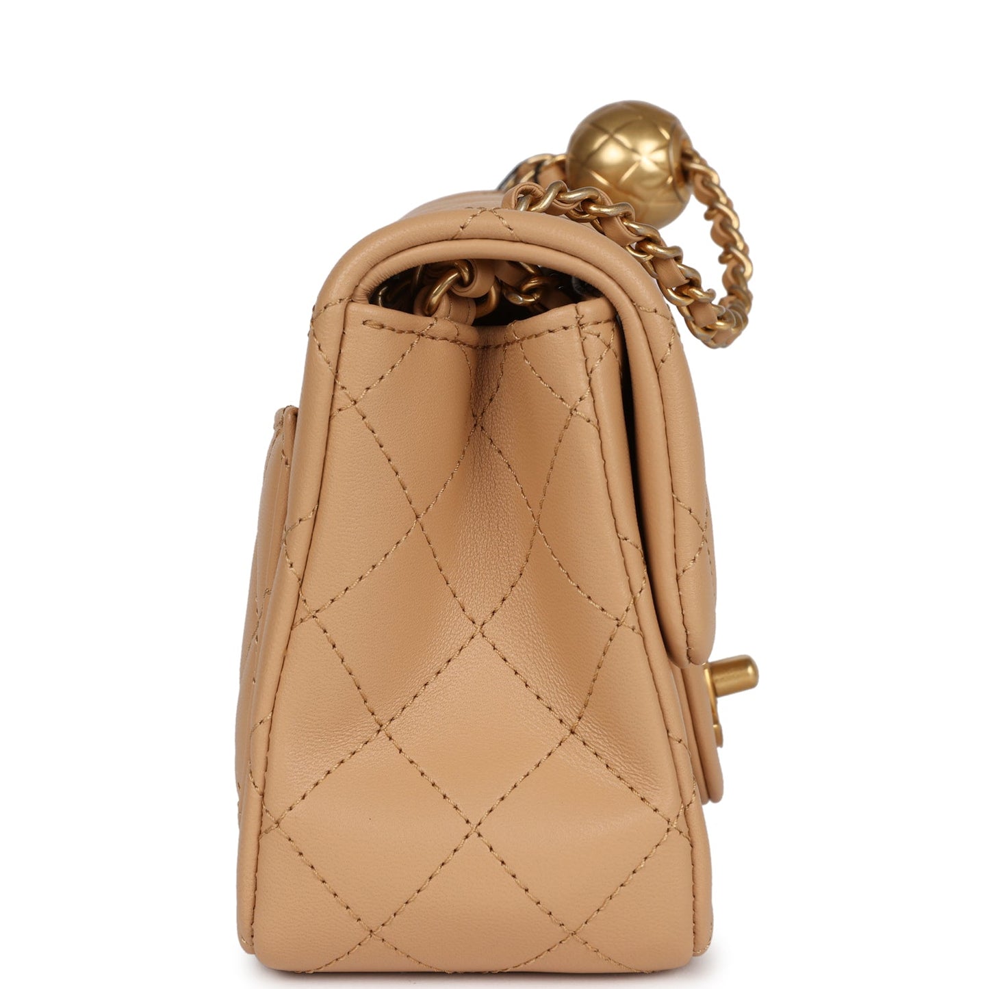 Chanel Pearl Crush Mini Square Flap Beige Lambskin Brushed Gold Hardware Crossbody