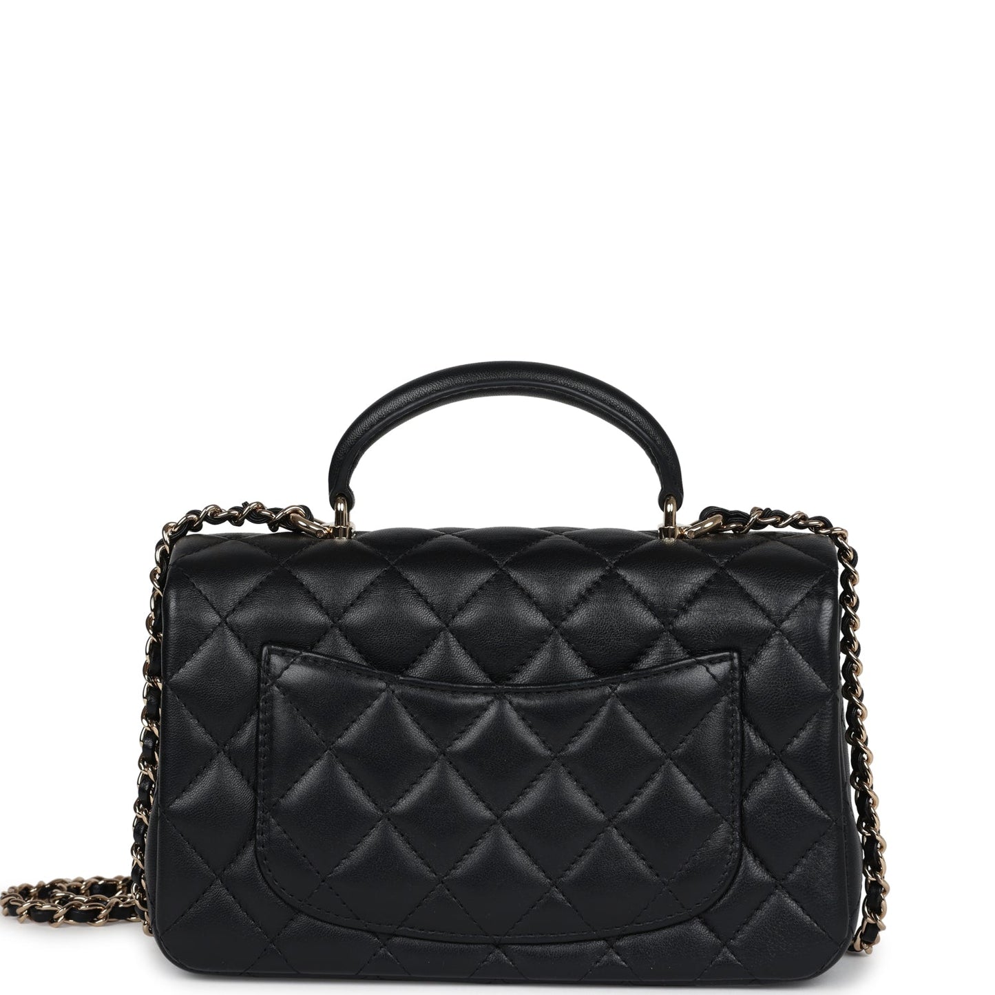 Chanel Mini Rectangular Flap with Top Handle Black Lambskin Light Gold Hardware Crossbody