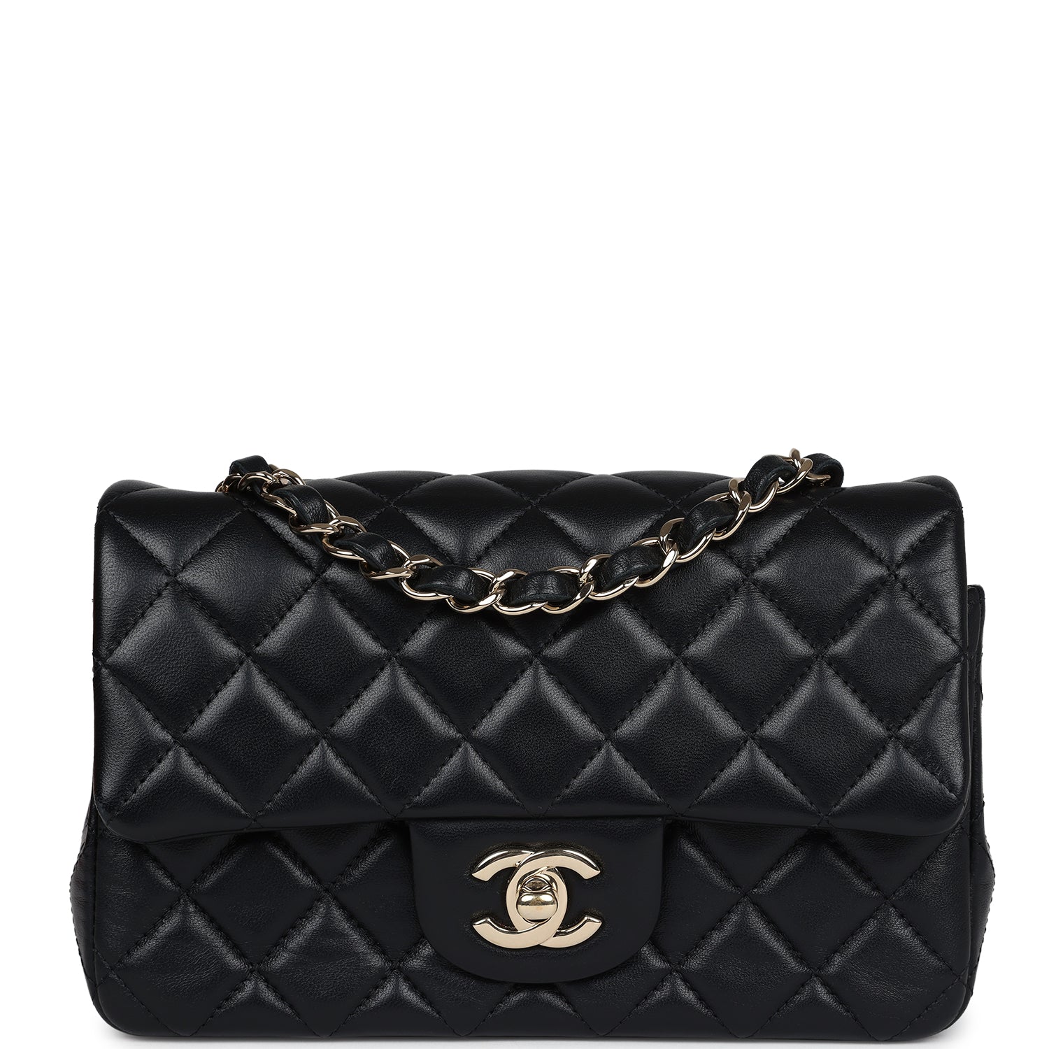 Chanel Mini Rectangular Flap Black Lambskin Light Gold Hardware Crossbody