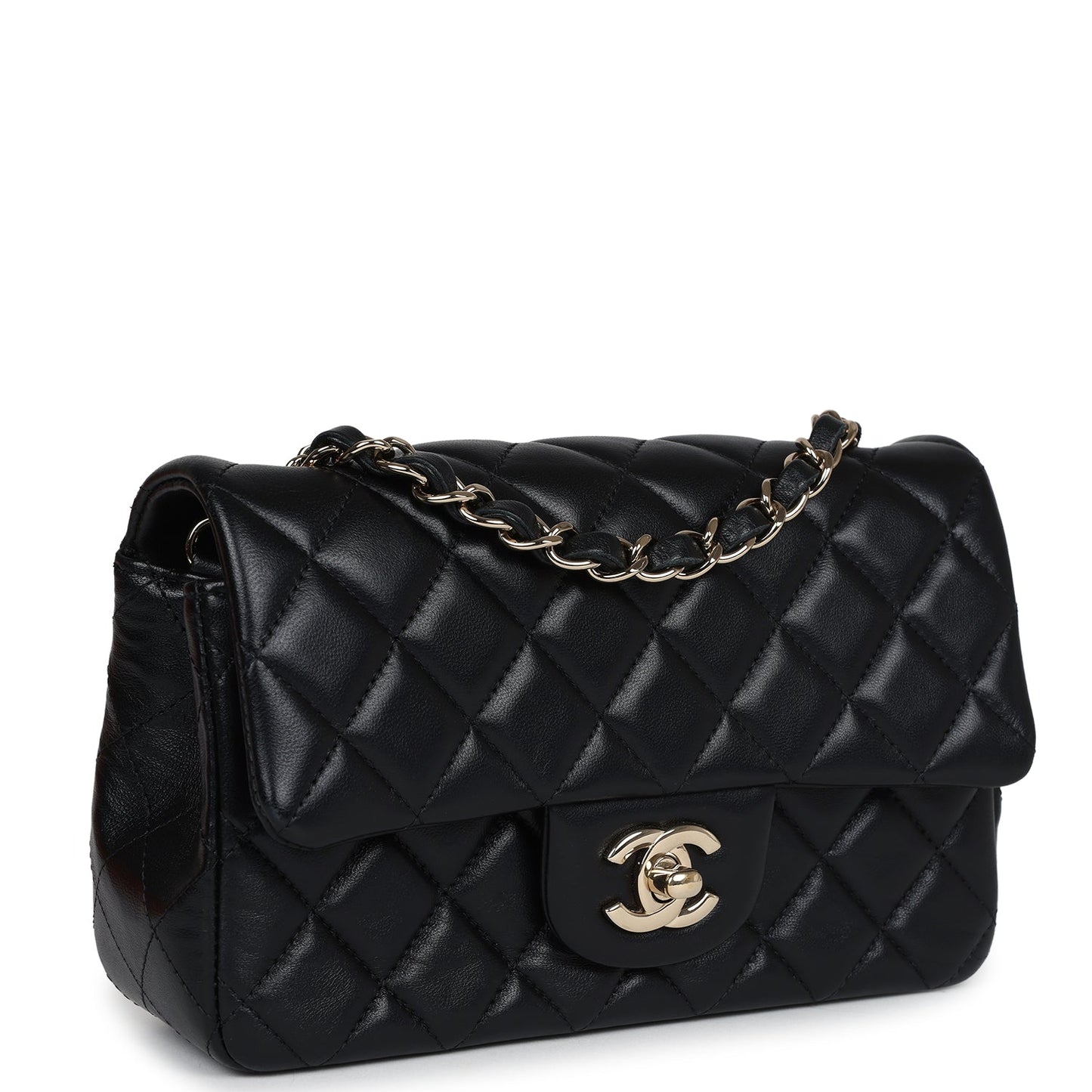 Chanel Mini Rectangular Flap Black Lambskin Light Gold Hardware Crossbody