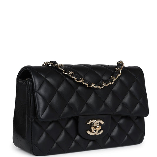 Chanel Mini Classic Rectangular Flap Bag Black Lambskin Light Gold Hardware