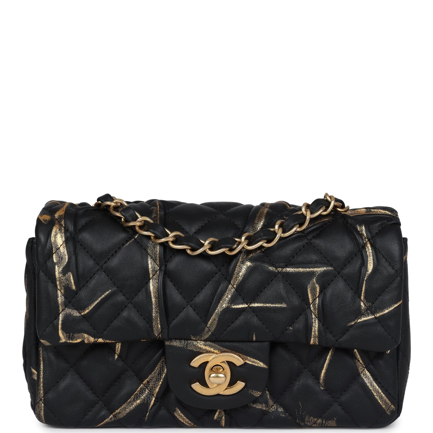 Chanel Mini Rectangular Flap Black and Gold Aged Calfskin Antique Gold Hardware Crossbody