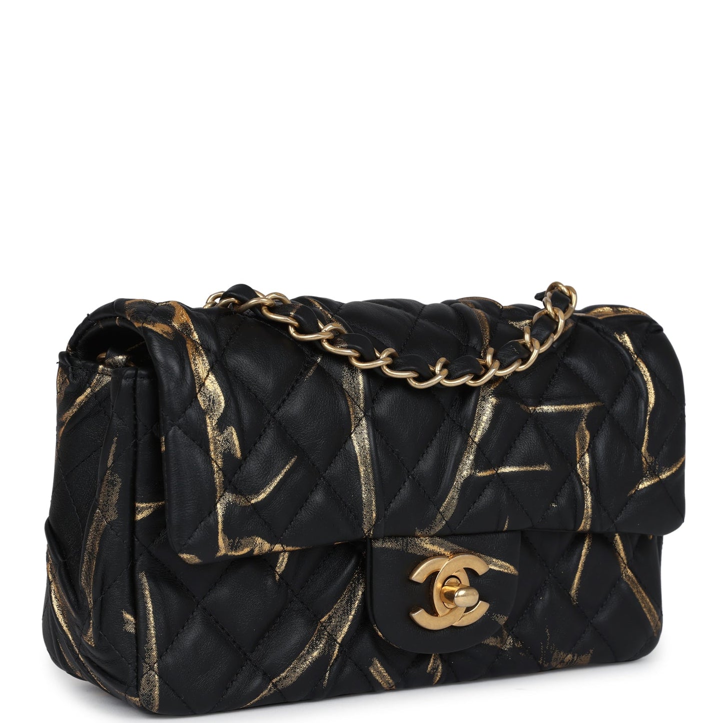 Chanel Mini Rectangular Flap Black and Gold Aged Calfskin Antique Gold Hardware Crossbody