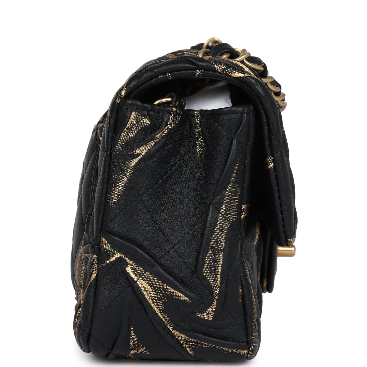 Chanel Mini Rectangular Flap Black and Gold Aged Calfskin Antique Gold Hardware Crossbody