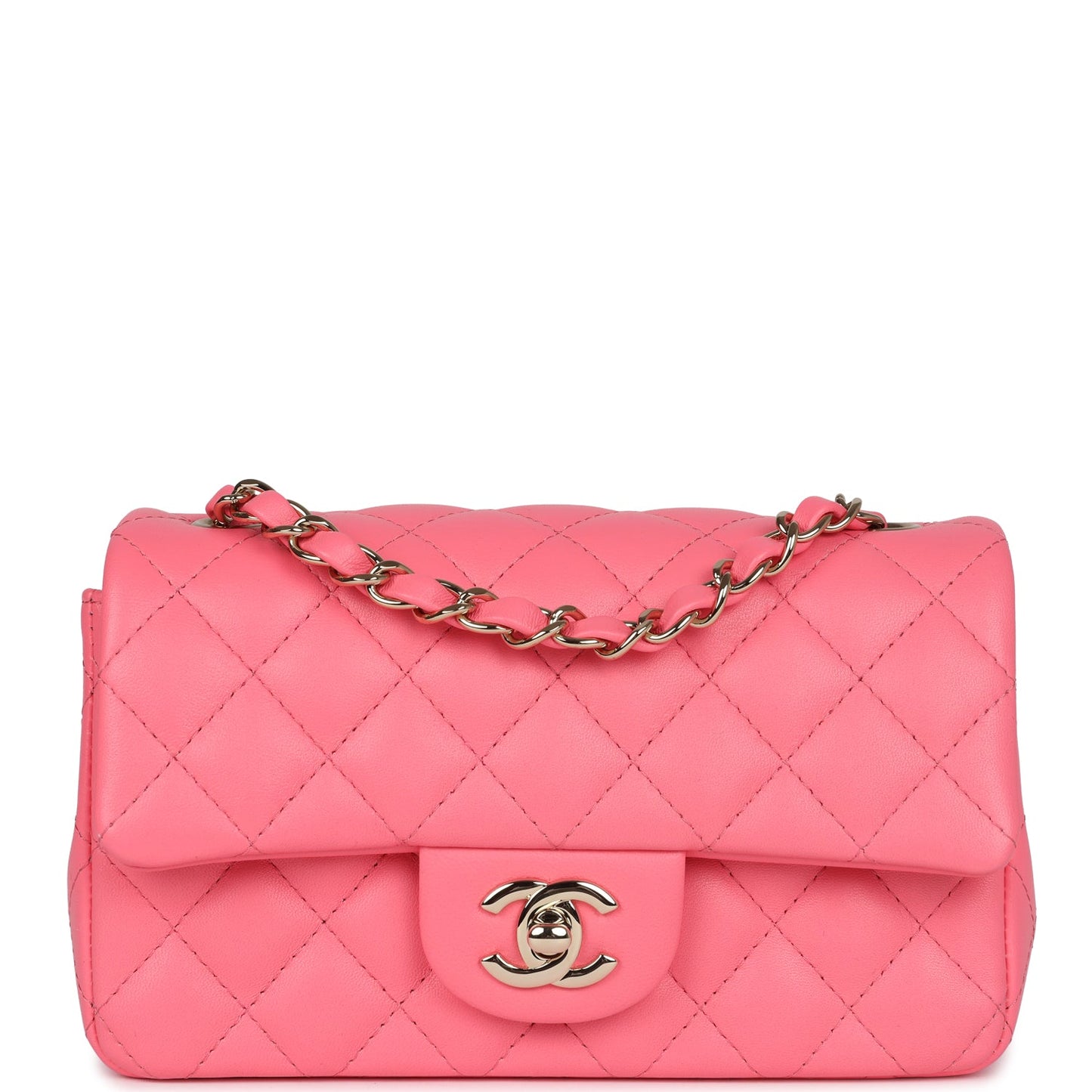 Chanel Mini Rectangular Flap Bag Hot Pink Lambskin Light Gold Hardware Classic Flap