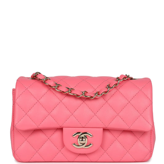 Chanel Mini Rectangular Flap Bag Hot Pink Lambskin Light Gold Hardware Classic Flap