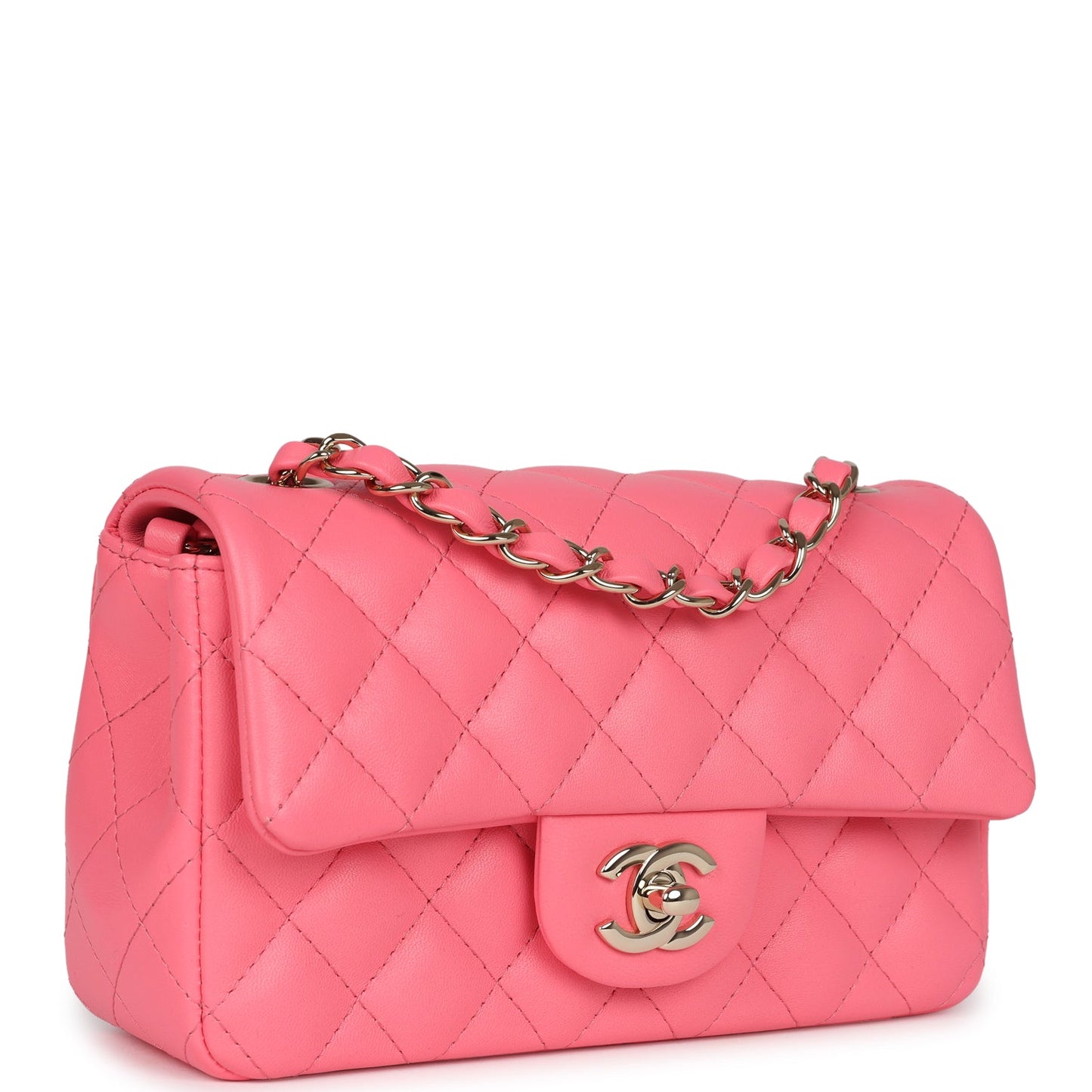 Chanel Mini Rectangular Flap Bag Hot Pink Lambskin Light Gold Hardware Classic Flap