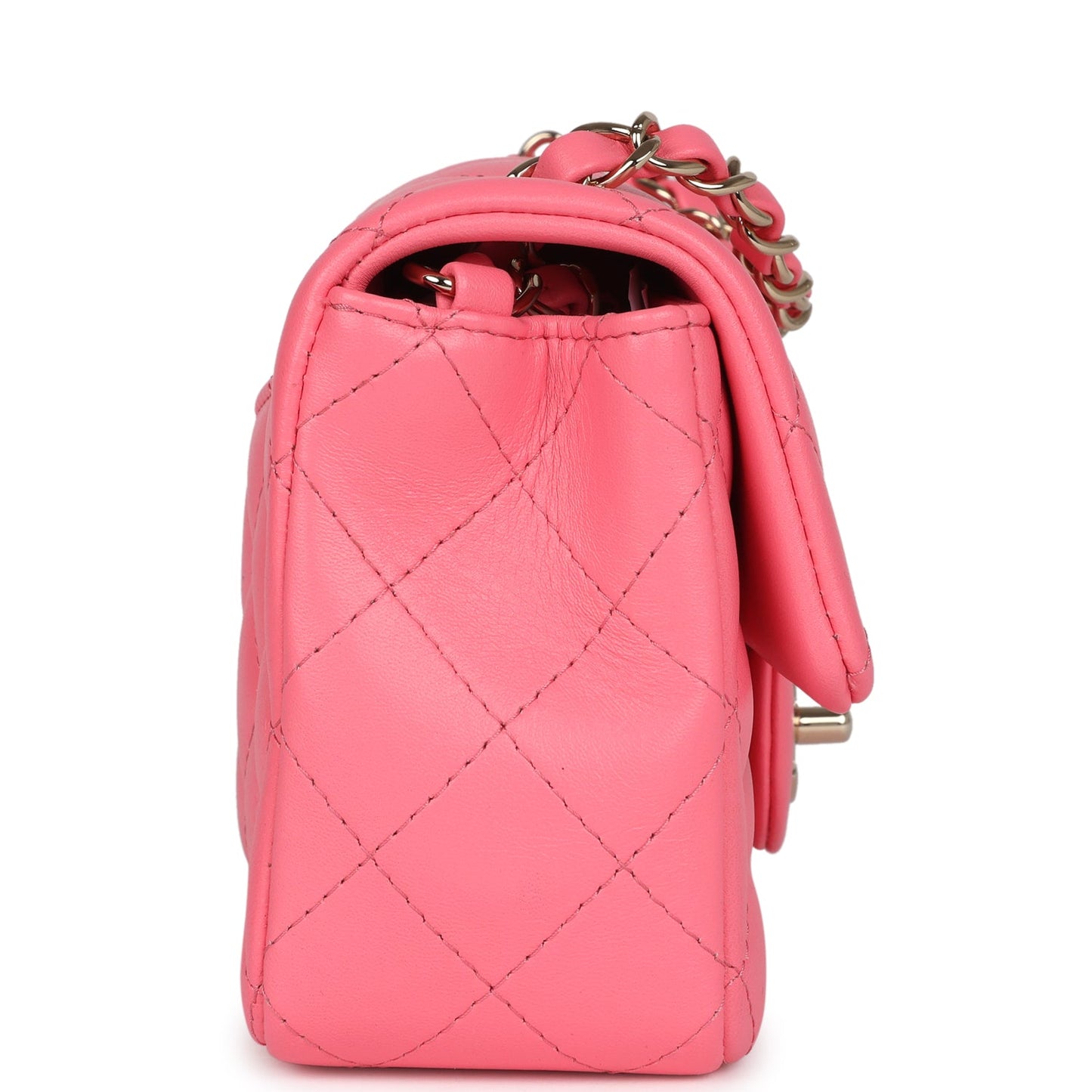 Chanel Mini Rectangular Flap Bag Hot Pink Lambskin Light Gold Hardware Classic Flap