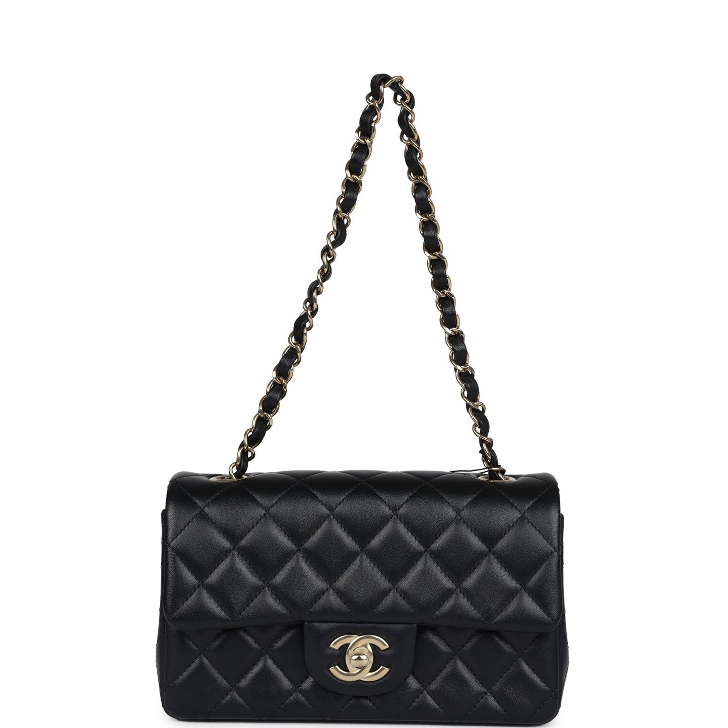 Chanel Mini Classic Rectangular Flap Bag Black Lambskin Light Gold Hardware