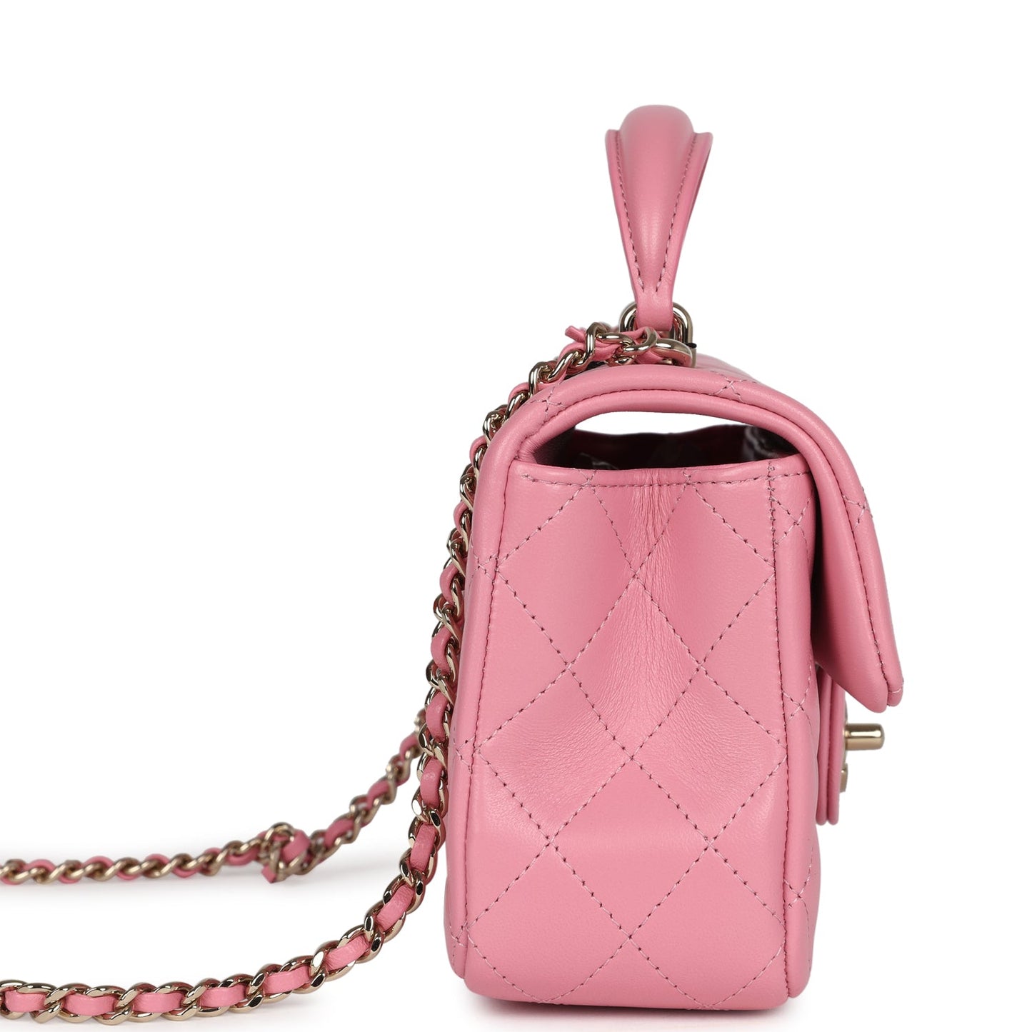Chanel Mini Rectangular Flap with Top Handle Pink Lambskin Light Gold Hardware Crossbody