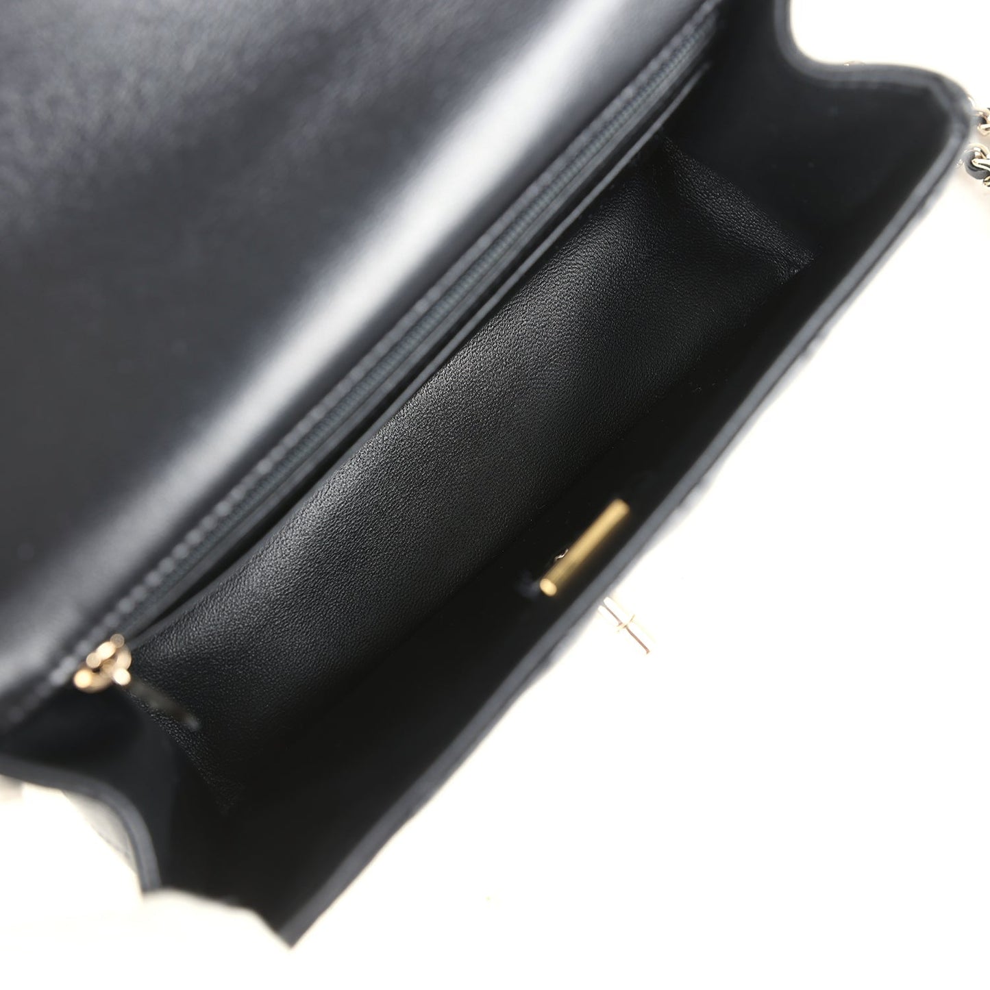 Chanel Mini Rectangular Top Handle Flap Bag Black Lambskin Light Gold Hardware