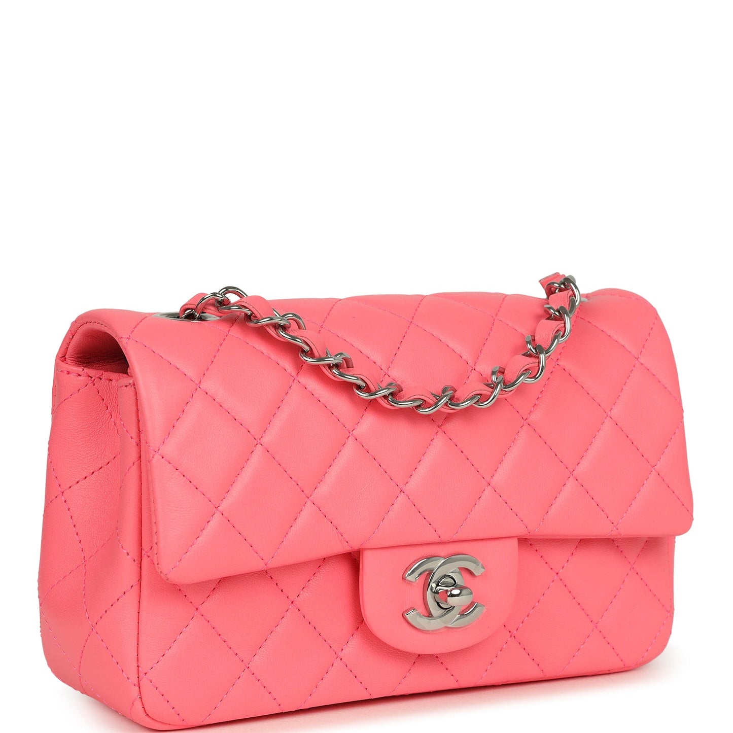 Chanel Mini Rectangular Flap Bag Pink Lambskin Silver Hardware Classic Flap