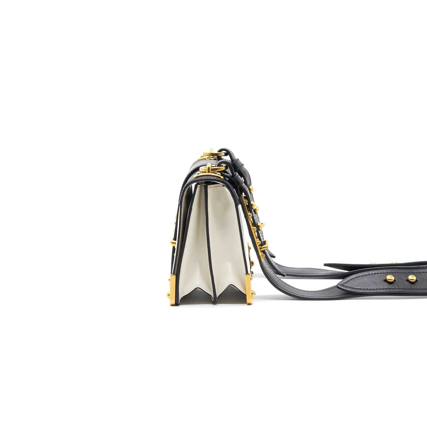 Prada Leather Cashier Bag White/ Black GHW