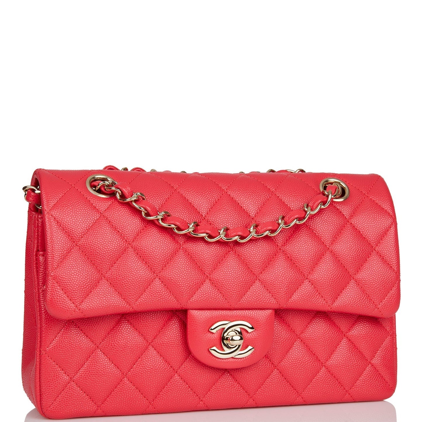 Chanel Small Classic Double Flap Red Caviar Light Gold Hardware