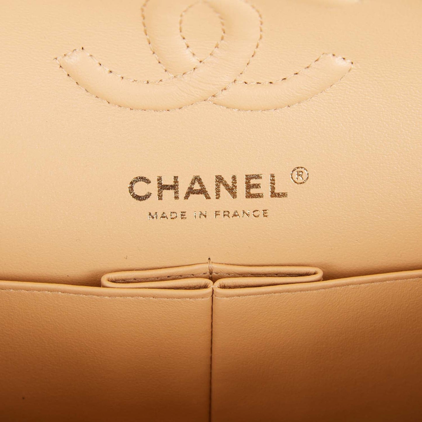 Chanel Small Classic Double Flap Beige Quilted Lambskin Light Gold Hardware