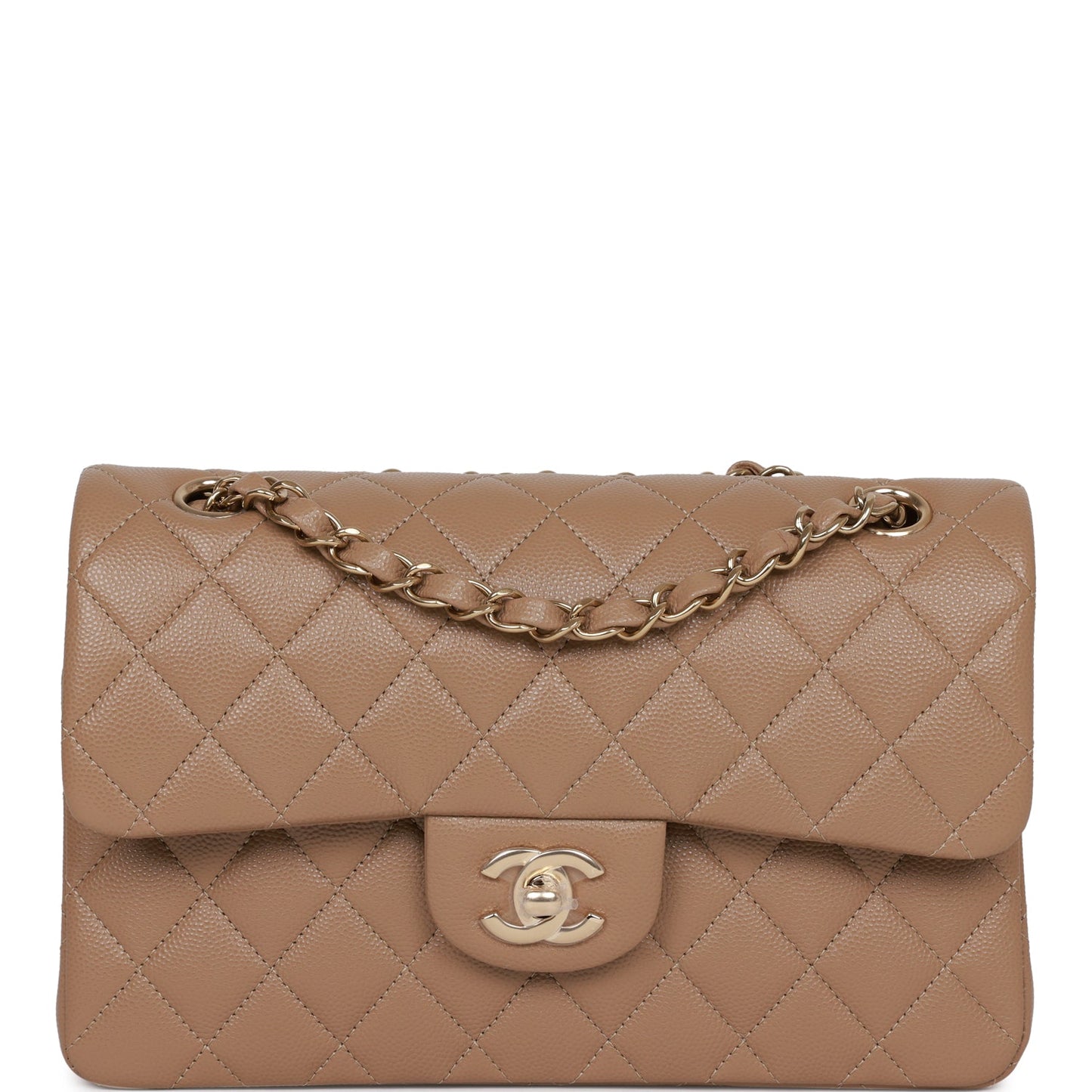 Chanel Small Classic Double Flap Dark Beige Caviar Light Gold Hardware