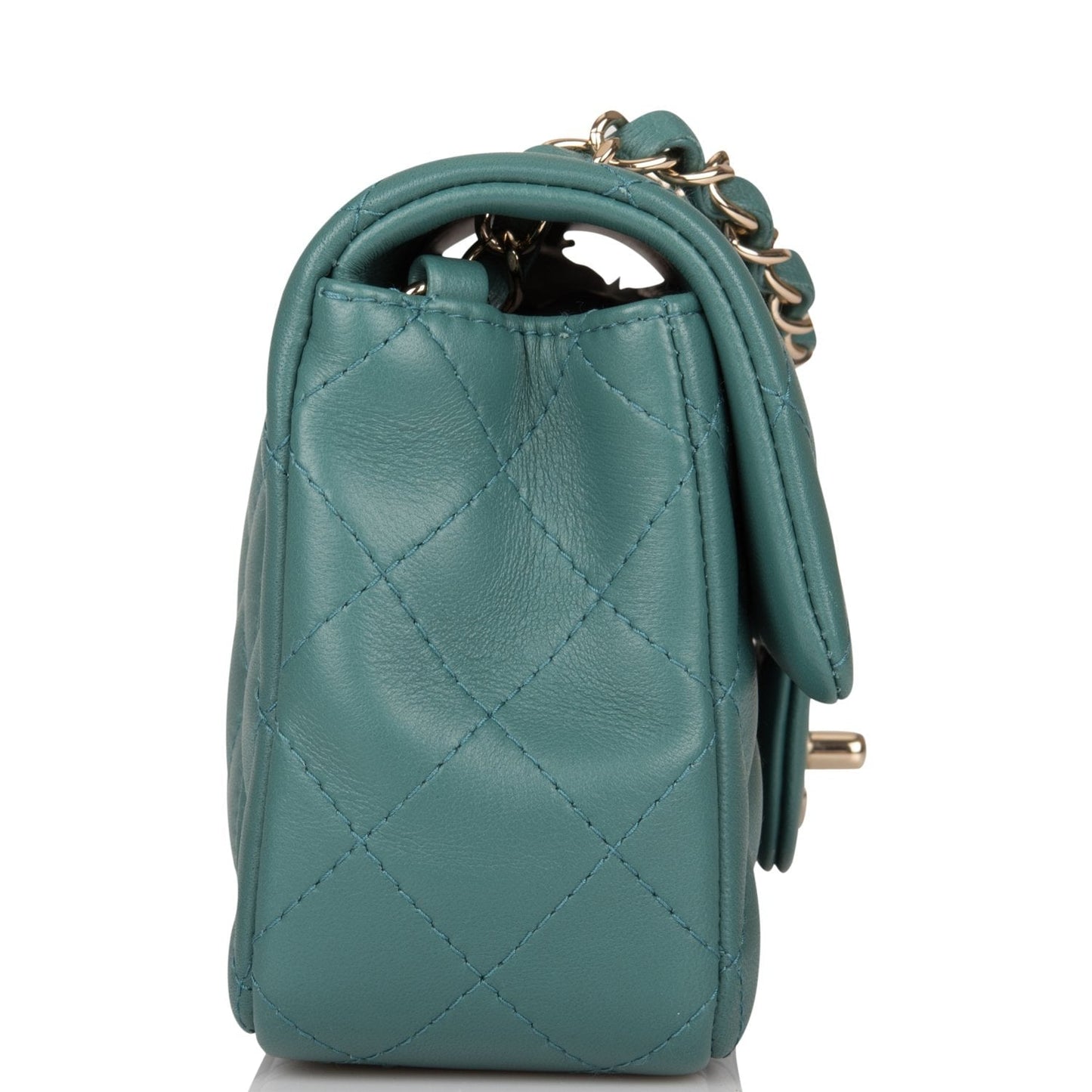 Chanel Mini Rectangular Flap Bag Green Lambskin Light Gold Hardware