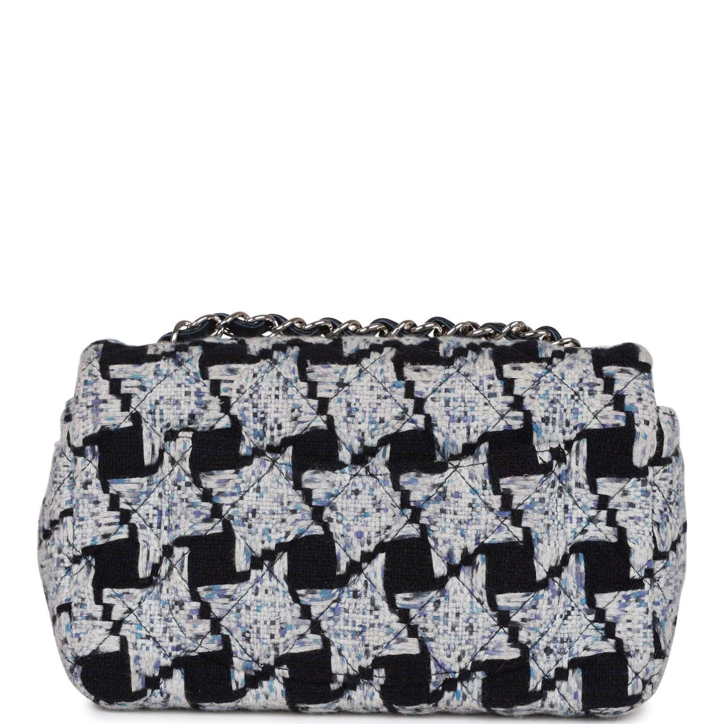 Chanel Mini Rectangular Flap Bag Blue Tweed Silver Hardware