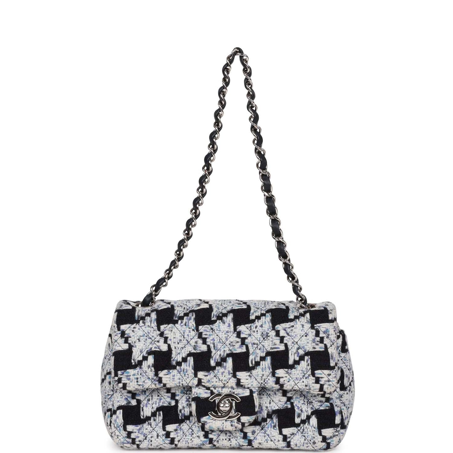 Chanel Mini Rectangular Flap Bag Blue Tweed Silver Hardware