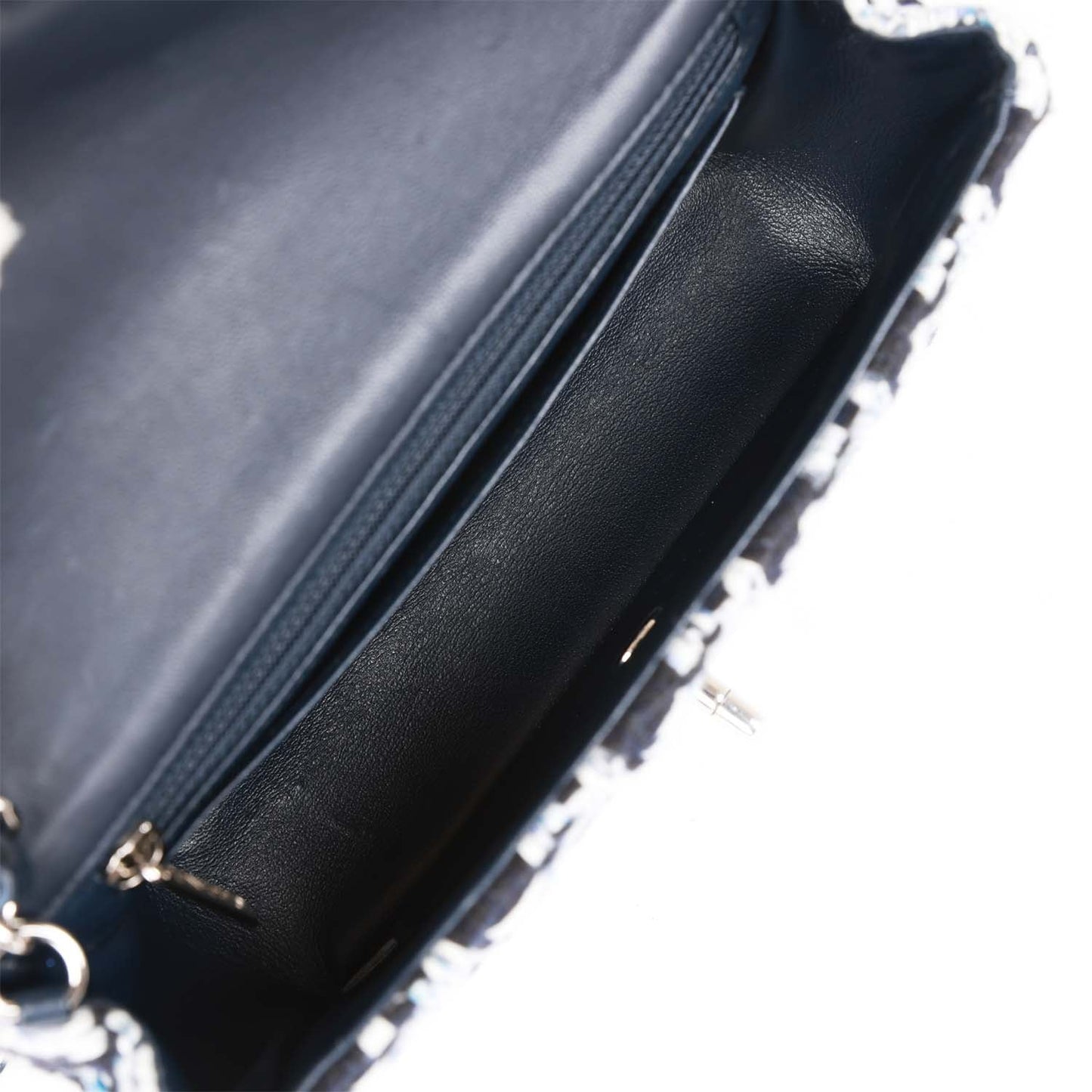 Chanel Mini Rectangular Flap Bag Blue Tweed Silver Hardware