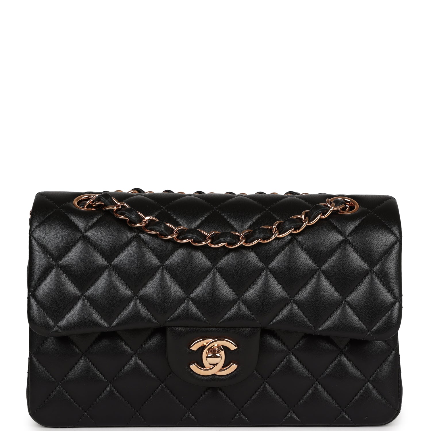 Chanel Small Classic Double Flap Bag Black Lambskin Rose Gold Hardware