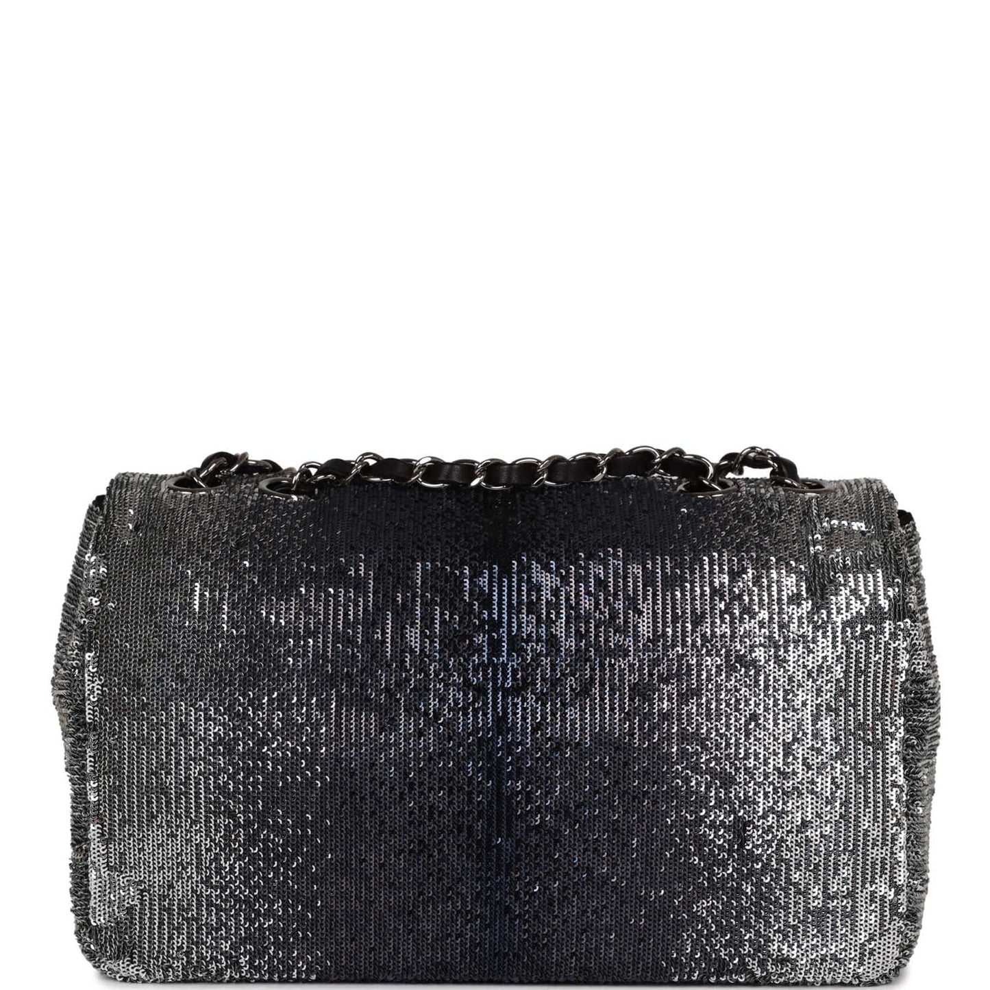 Chanel Small Classic Flap Bag Black and Silver Sequins Silver Hardware