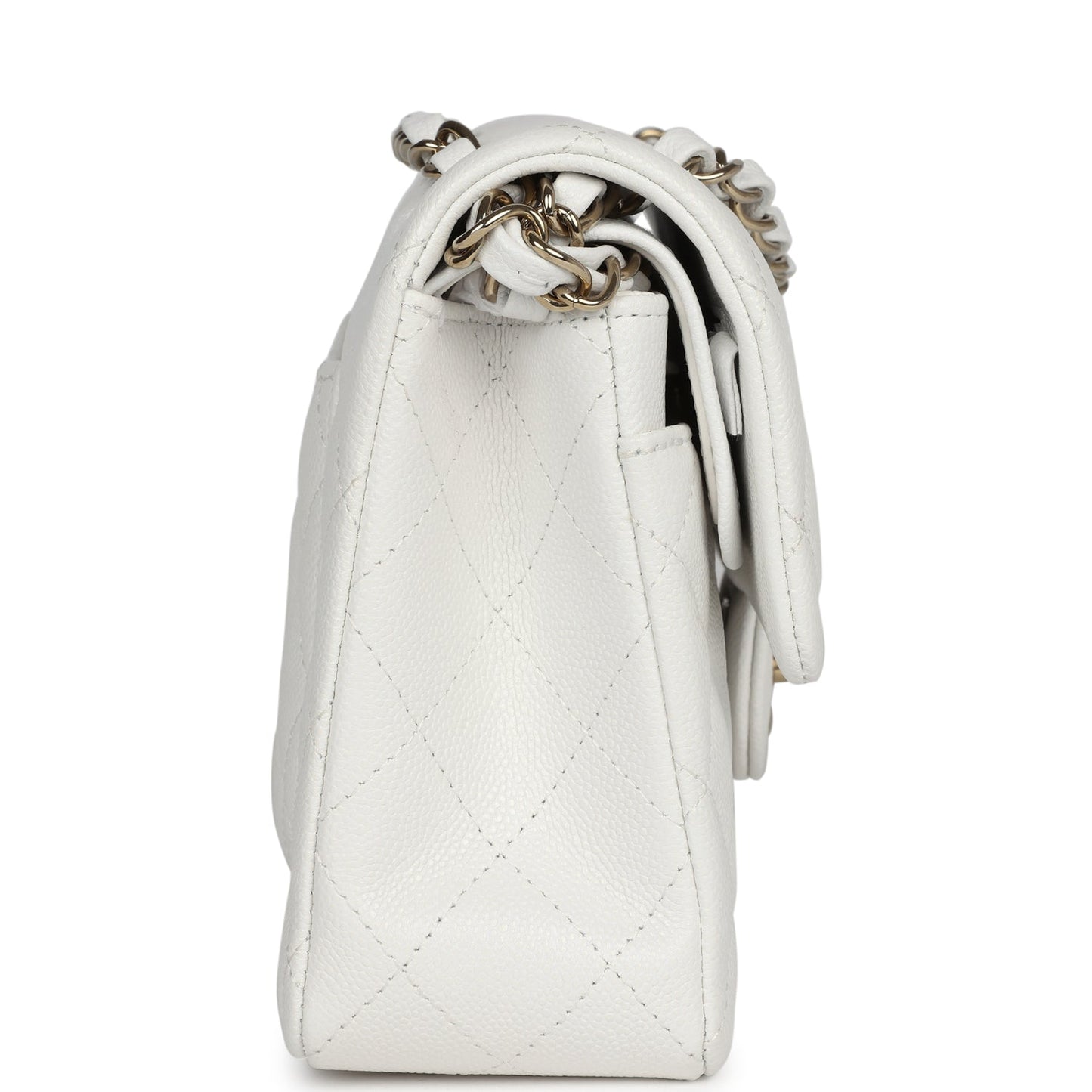 Chanel Small Classic Double Flap White Caviar Light Gold Hardware Shoulder Bag