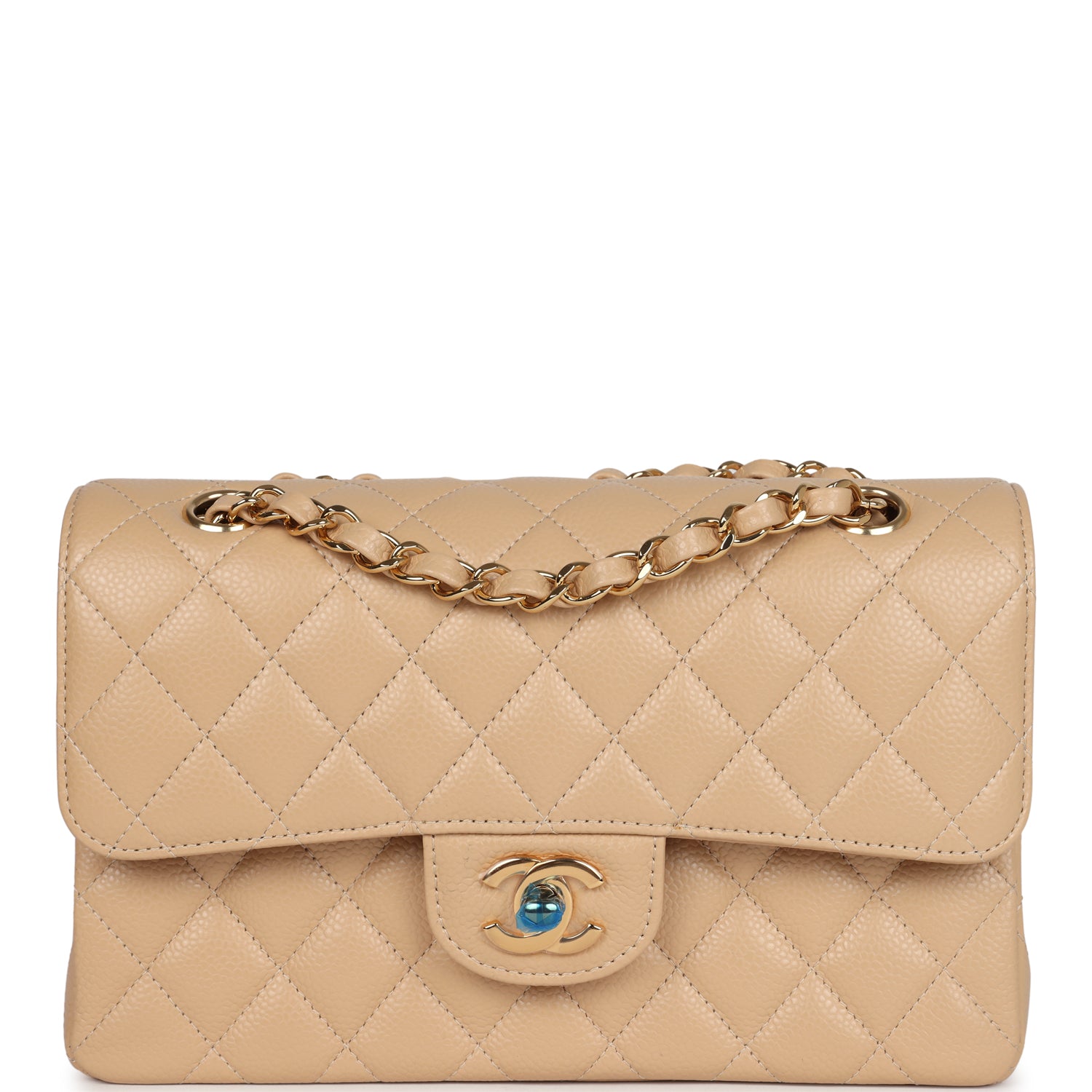 Chanel Small Classic Double Flap Bag Beige Caviar Gold Hardware Classic Flap