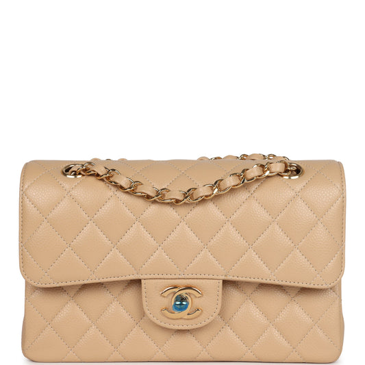 Chanel Small Classic Double Flap Bag Beige Caviar Gold Hardware Classic Flap