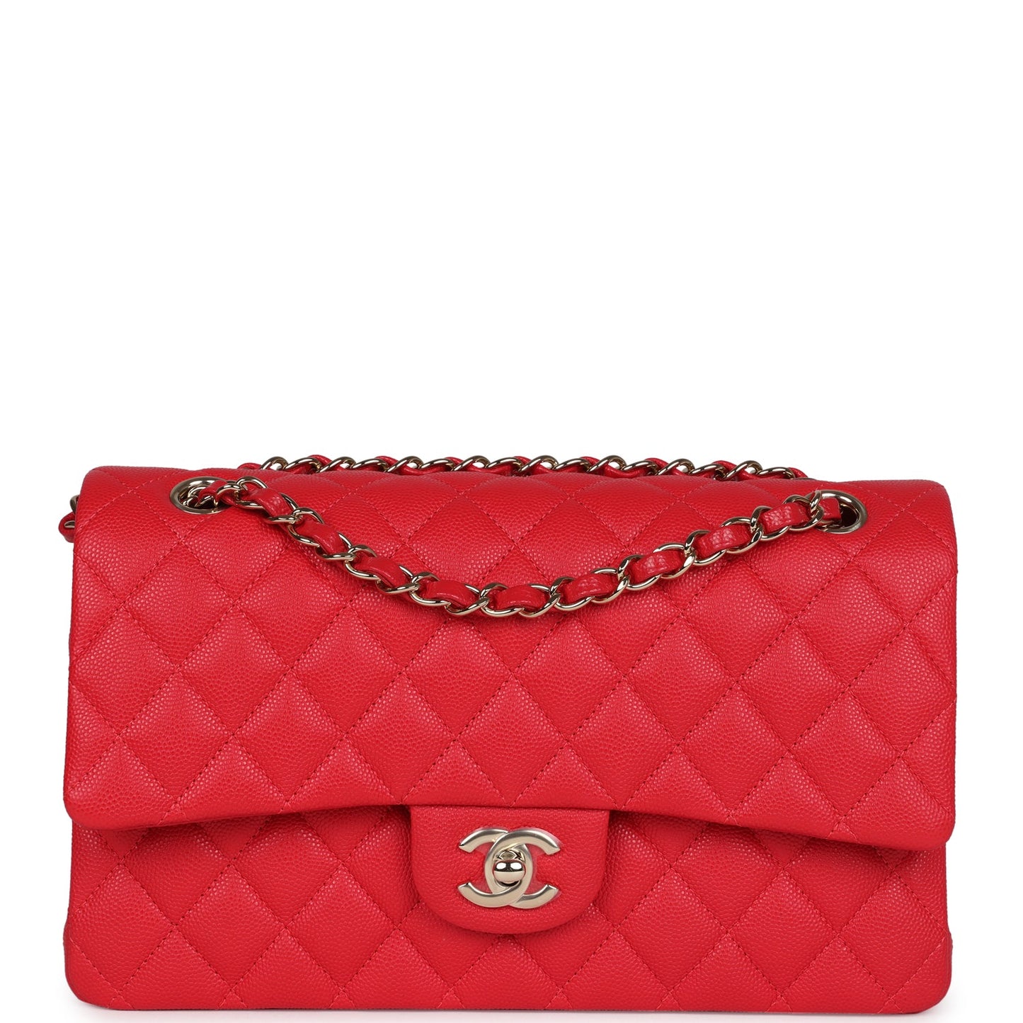 Chanel Small Classic Double Flap Red Caviar Light Gold Hardware Crossbody