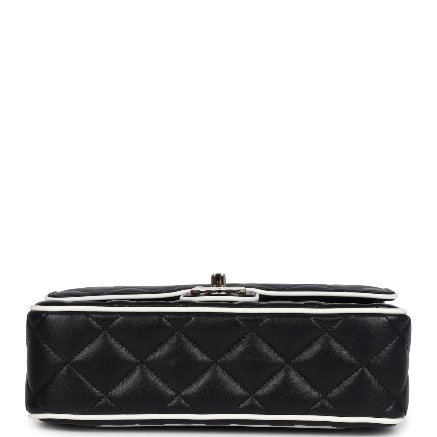 Chanel Small Graphic Frame Flap Bag Black and White Lambskin Light Gold Hardware